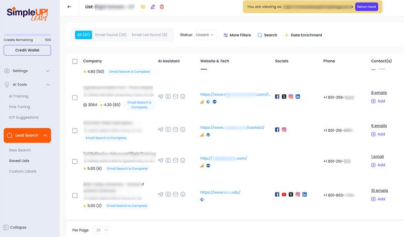 SimpleUP! Leads Dashboard